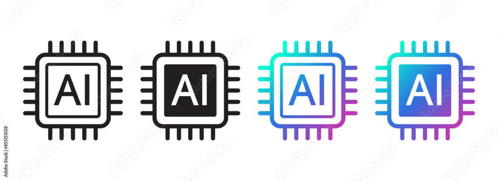 Poster AI Chipset icon. Artificial intelligence technology concept design, Machine learning and generated by chip, Vector illustration for web, UX and UI.
