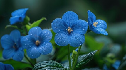 Blue Flowers with Dew Drops