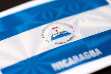 Obraz premium Close up high angle view of Nicaragua country flag 