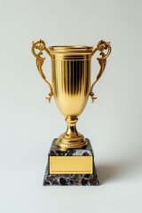 Gold trophy cup isolated on a white background. Created with Generative AI technology.