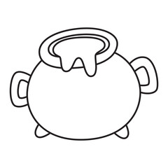 Black cauldron witches potion halloween line icon.