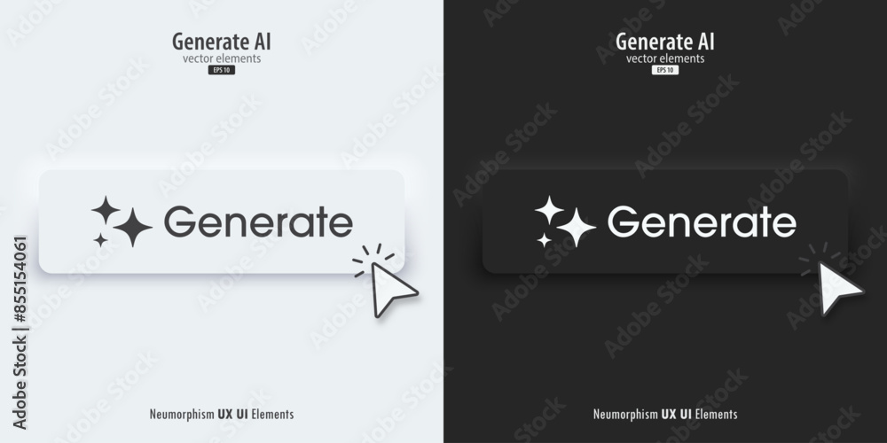 Aufkleber Generative AI button. Black and white button. Artificial intelligence and Machine learning concept. AI enters by command prompt to generate ideas. Chat with AI. UI UX design, Vector illustration.