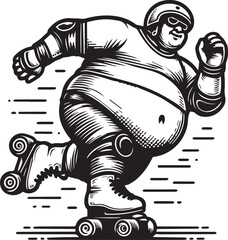 vector illustration of a fat man rollerblading