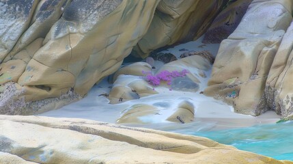 Tranquil meeting point where white cliffs merge with the shimmering turquoise waters