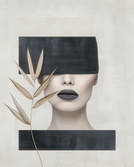 Abstract Neo-Surrealist Art Ethereal Woman's Face Merged with Nature Elements, Featuring Bold Orange Sun and Delicate Grass Strokes , Japanese art for a Contemporary Artistic Statement Wallpaper