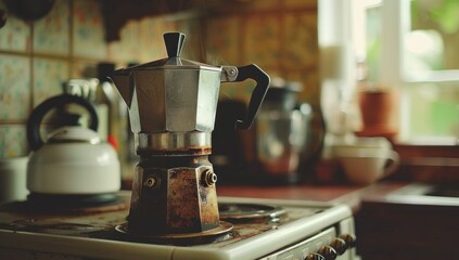 Embrace the nostalgia of mornings past with a high-detailed exploration of a vintage coffee maker, depicted in the captivating simplicity of blank photography.