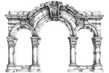 Naklejka premium Intricately designed marble archway featuring classical columns and detailed stone carvings, evoking historical architectural elegance.