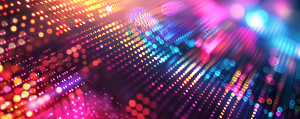 Bright background with a bold, colorful digital grid.