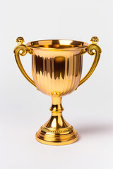 Gold trophy cup isolated on a white background. Created with Generative AI technology.