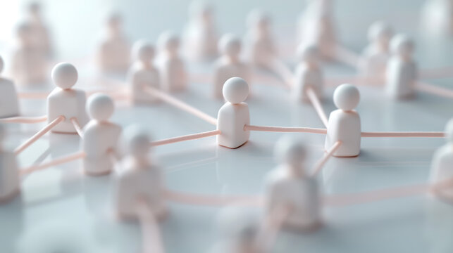 Concept de r&eacute;seau social professionnel, connexions entre personnes symbolis&eacute; par des pions de couleur