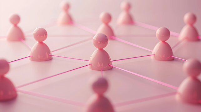 Concept de r&eacute;seau social professionnel, connexions entre personnes symbolis&eacute; par des pions de couleur