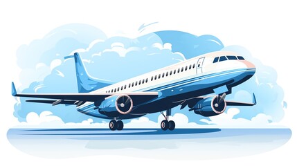 Obraz premium Airplane taking off, blue sky, white clouds.