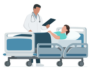 Doctor and patient on the medical bed