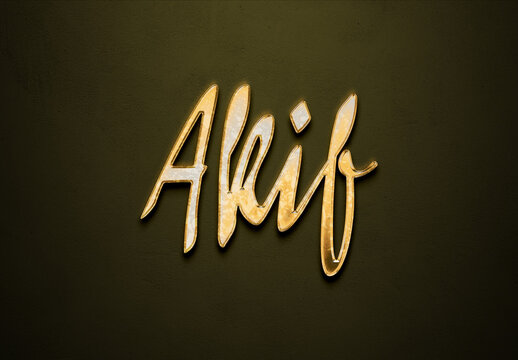 Old gold text effect of name Akif with 3D glossy style Mockup.