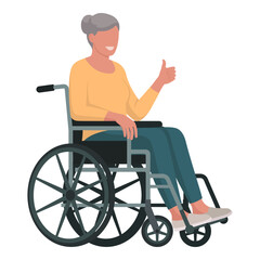 Happy senior woman in a wheelchair giving a thumbs up