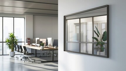 A contemporary office space where the  Metal Wall Mirror reflects a large, open-plan workspace, enhancing the sense of space and light in the room.