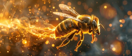 A humble bee, its flight path traced by delicate, glowing lines of magic.