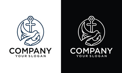 Cargo shipping logo. Ocean delivery. Sea freight transportation and logistics. Export and import over world. Vector illustration in flat style.