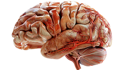 Intricate 3D Illustration of Dissected Brain with Neural Pathways on White Background