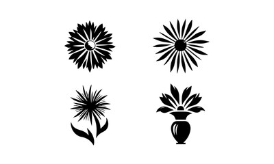 Flowers silhouettes set in black and white, Flowers logo icons isolated on white background