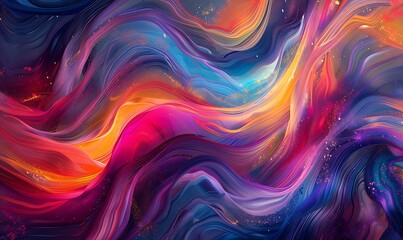 Fototapeta premium A vibrant, multicolored brushstroke swirling in a dynamic wave pattern, creating a 3D effect with fluid, flowing lines and rich textures