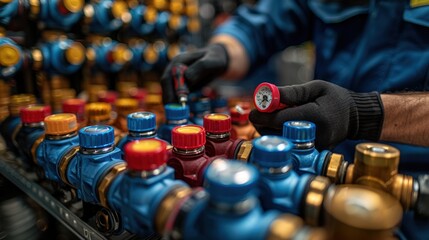 Plumber Checking Pressure Gauge of Heating System