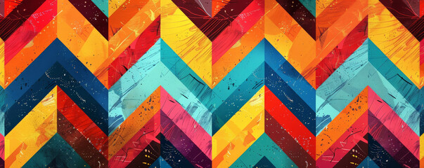 Geometric background with vibrant, colorful zigzag patterns.