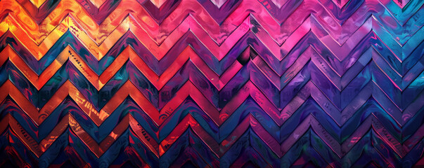 Geometric background with vibrant, colorful zigzag patterns.