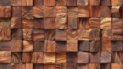 A seamless pattern of wooden squares, each with its own unique grain and texture, arranged in an aesthetically pleasing composition for wall decoration. SEAMLESS PATTERN