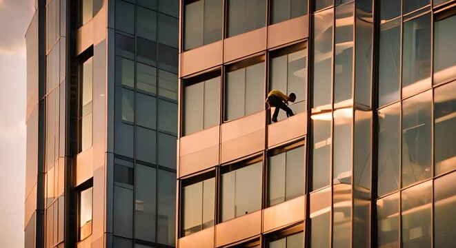 Cleaner cleaning the windows of a skyscraper.