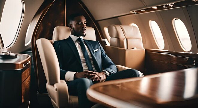 Black businessman in a private jet.