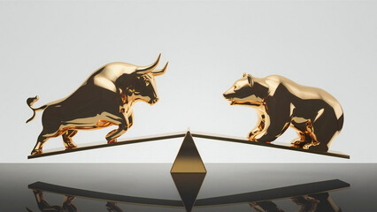 Bull and Bear Stock Market Financial Scale Investment Trends