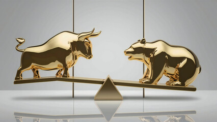 Bull and Bear Stock Market Financial Scale Investment Trends
