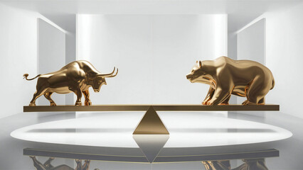 Bull and Bear Stock Market Financial Scale Investment Trends