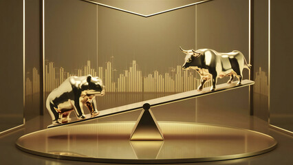 Bull and Bear Stock Market Financial Scale Investment Trends