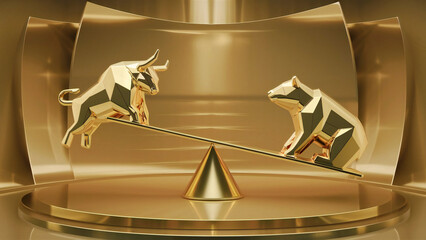 Bull and Bear Stock Market Financial Scale Investment Trends