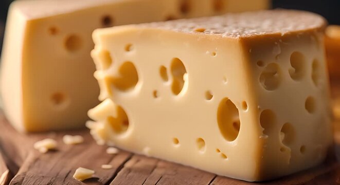 Gruyere cheese with holes.