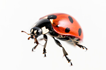 Naklejka premium Ladybug on white background. Red insect with black circles.