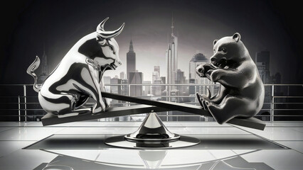 Bull and Bear Stock Market Financial Scale Investment Trends