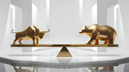 Bull and Bear Stock Market Financial Scale Investment Trends