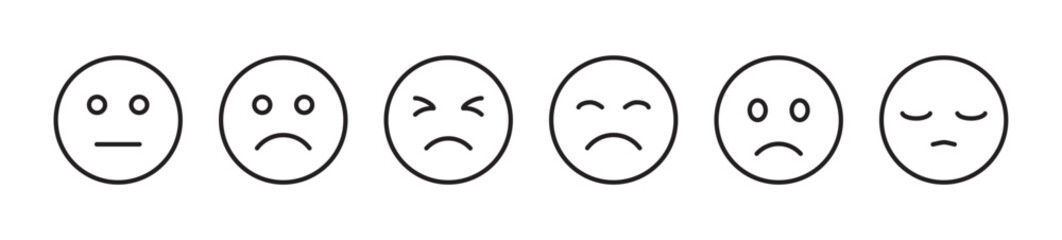 Emoticons mood scale icon set.  Angry face icon, negative neutral opinion icon rate signs. Angry, sad, neutral emoticon. Sad cartoon emoji icon vector illustration in transparent background.
