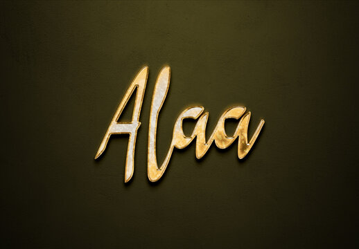 Old gold text effect of name Alaa with 3D glossy style Mockup.