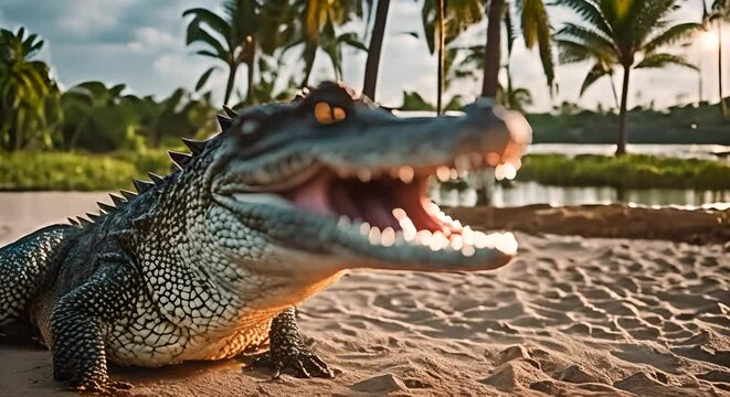 Close up shot of an alligator.