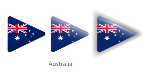 Australia flag vector icons set in the shape of rounded triangle
