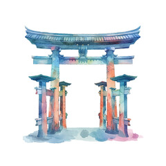 abstract color silhouette of torii gate vector illustration in watercolor style