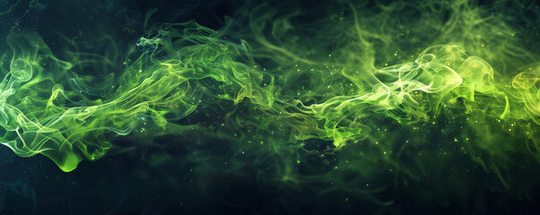 Fototapeta premium Smoke background with vibrant, lime green smoke trails on a dark surface.