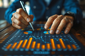 Businessmen analyzing financial charts and profit graphs