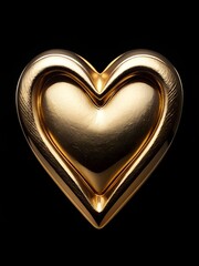 A Detailed Golden Heart Shape Rendered On A Black Background. Generative AI