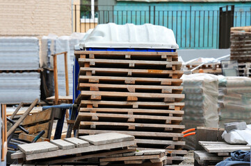 Stacked wooden pallets