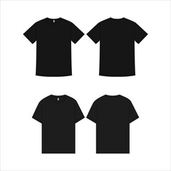 Unisex Black T-Shirt Design Template Front Back View Vector Technical Sketch - Short Sleeve Street-wear Apparel Illustration for Fashion CAD Tech Clothing